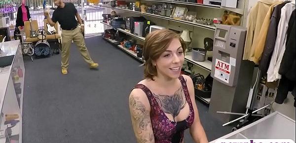  Busty tattooed woman fucked by pawn guy